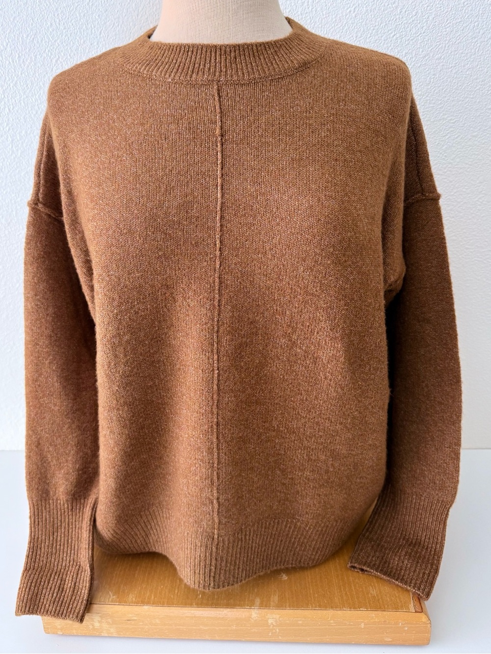 Vince Camuto Brown Marl Knit Center Seam Sweater Drop Shoulder Oversized Size XS - Picture 2 of 11